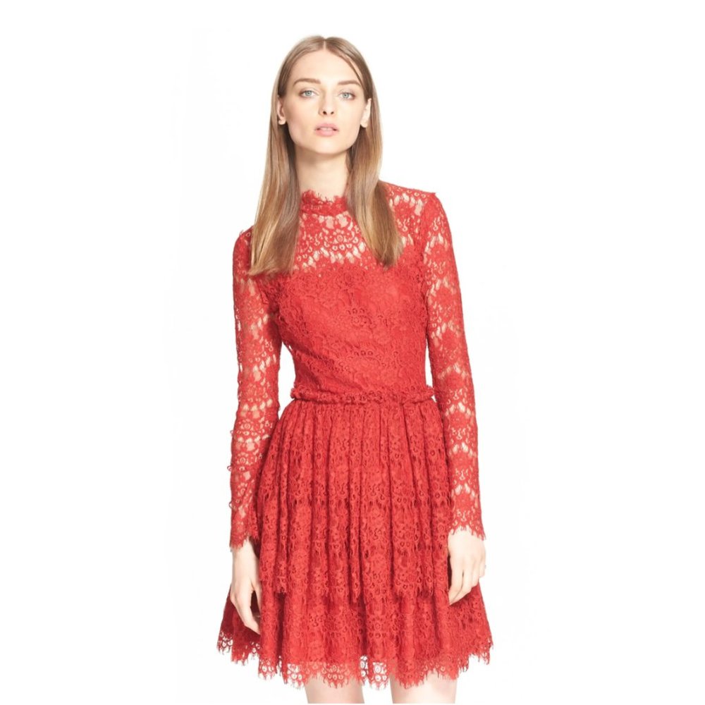 Lanvin red lace knee-length dress